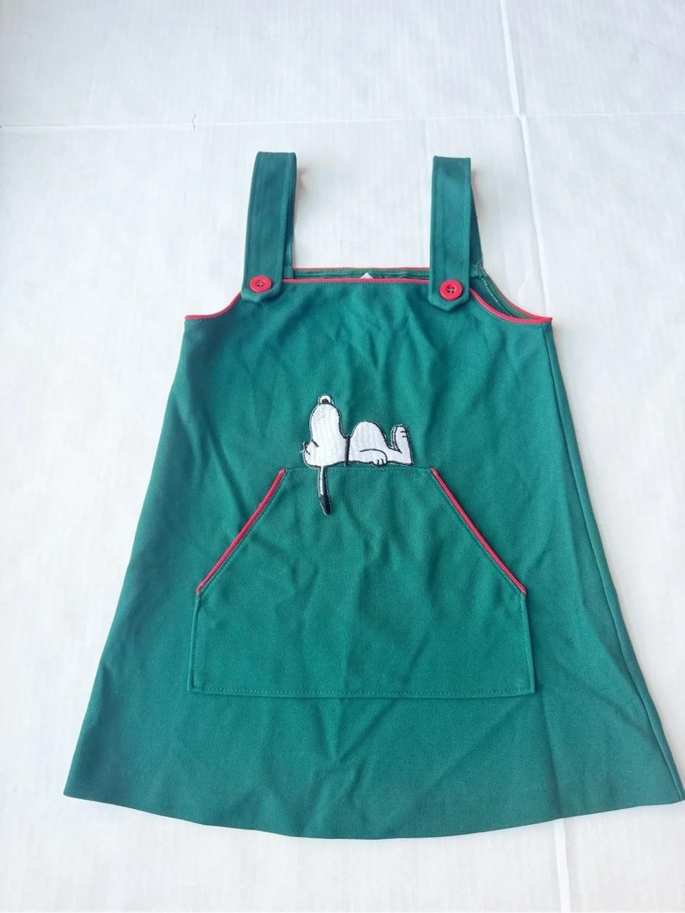 Danskin Vintage Snoopy Peanuts 1958 girls sz. 6 Green Jumper Dress Overalls